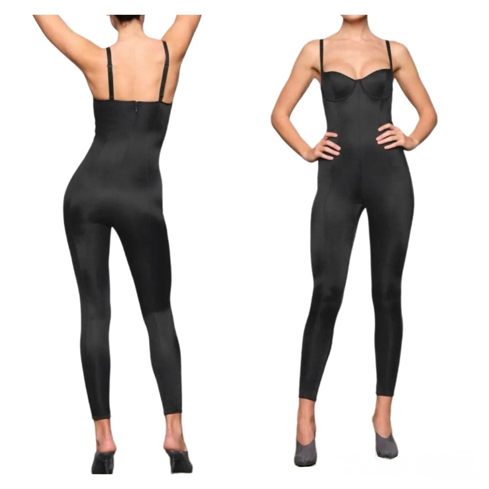 NWT SKIMS Glissenette Glam Sheer Mesh Catsuit Bodysuit Bustier 4X Onyx Black